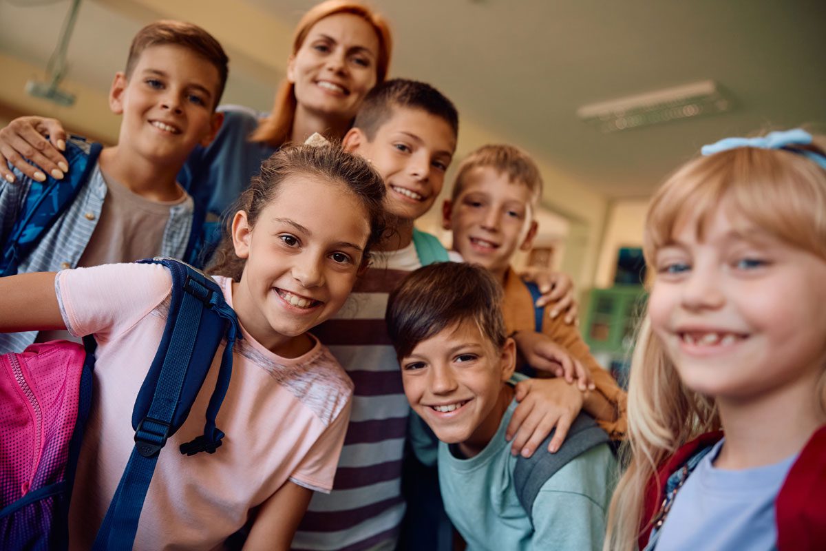 Students learning in a classroom
